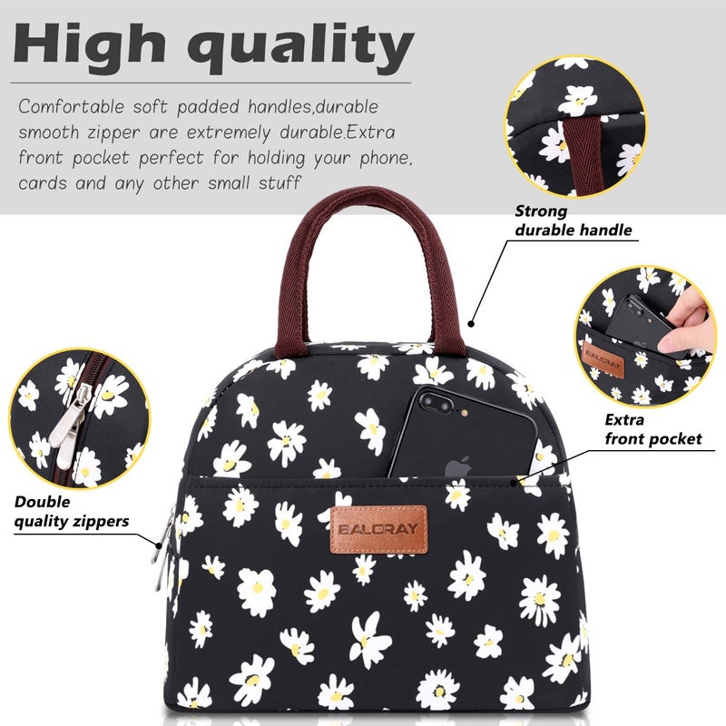 BALORAY Lunch Bag for Women Men Insulated Lunch Box for Adult Reusable Lunch Tote Bag for Work, Picnic or Travel (Daisy) - Image 2